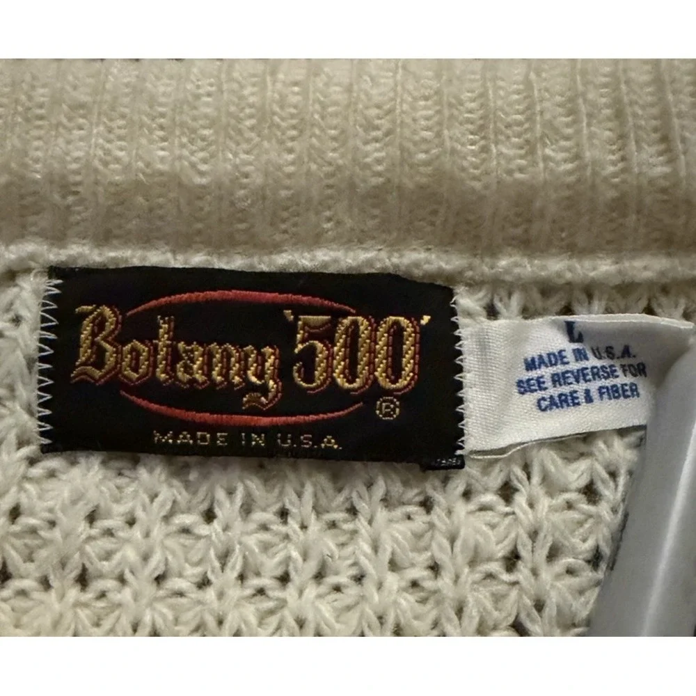 Botany 500 Long Sleeve Knit Sweater Vintage Grandpa USA Acrylic Cream Large JBHS